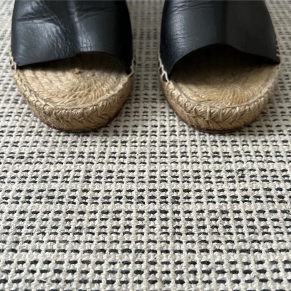 CELINE Calfskin Espadrille Wedge Sandals Black/Natural Size 35